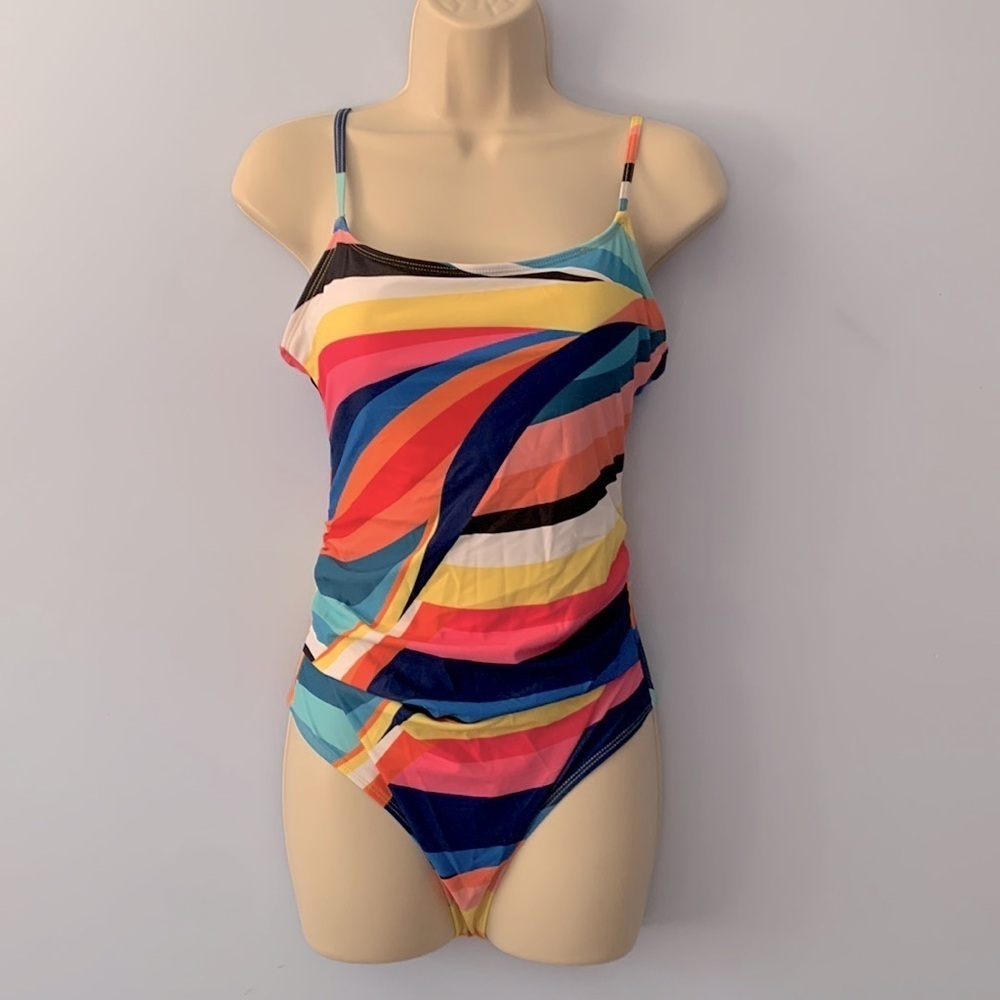 Jantzen size medium one piece colorful abstract ruched swimsuit NWT